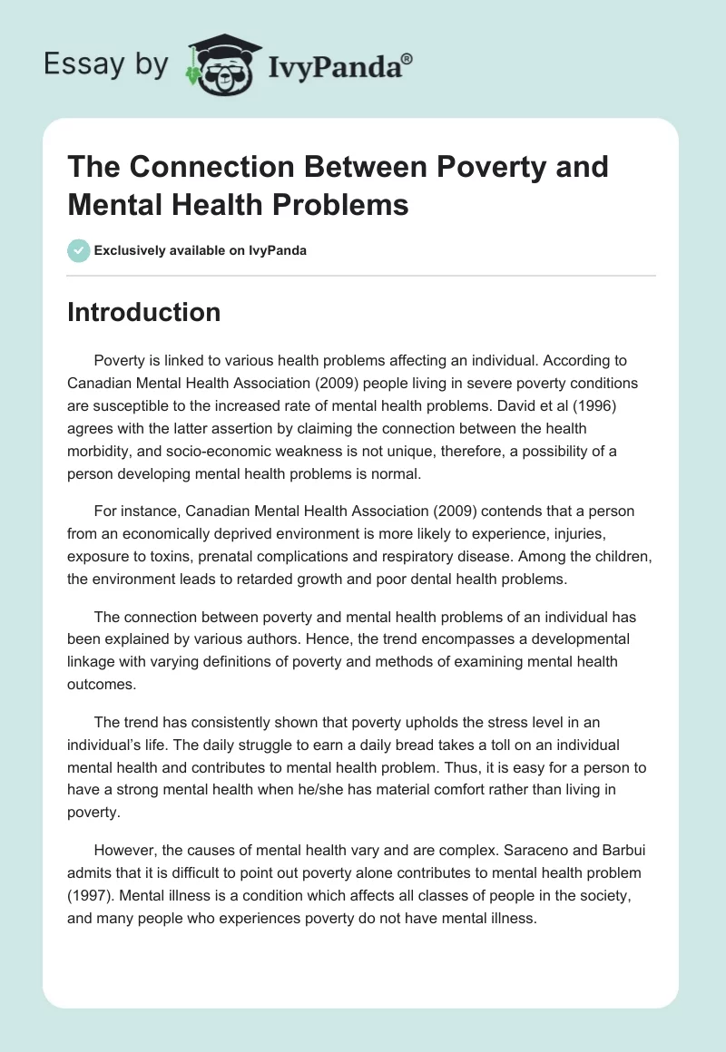 The Connection Between Poverty and Mental Health Problems. Page 1