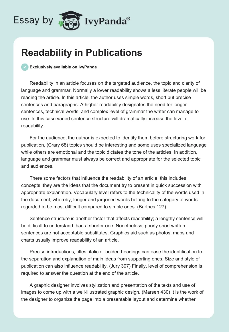 Readability in Publications. Page 1