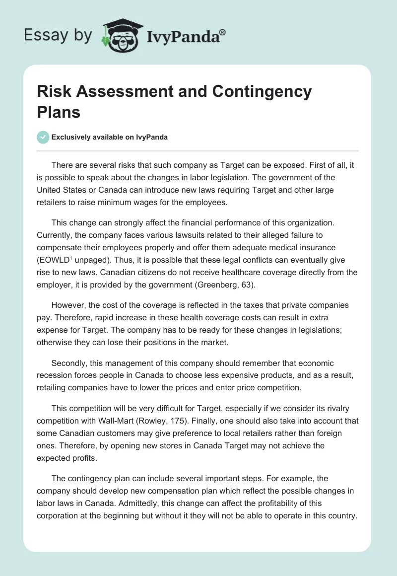 Risk Assessment and Contingency Plans. Page 1