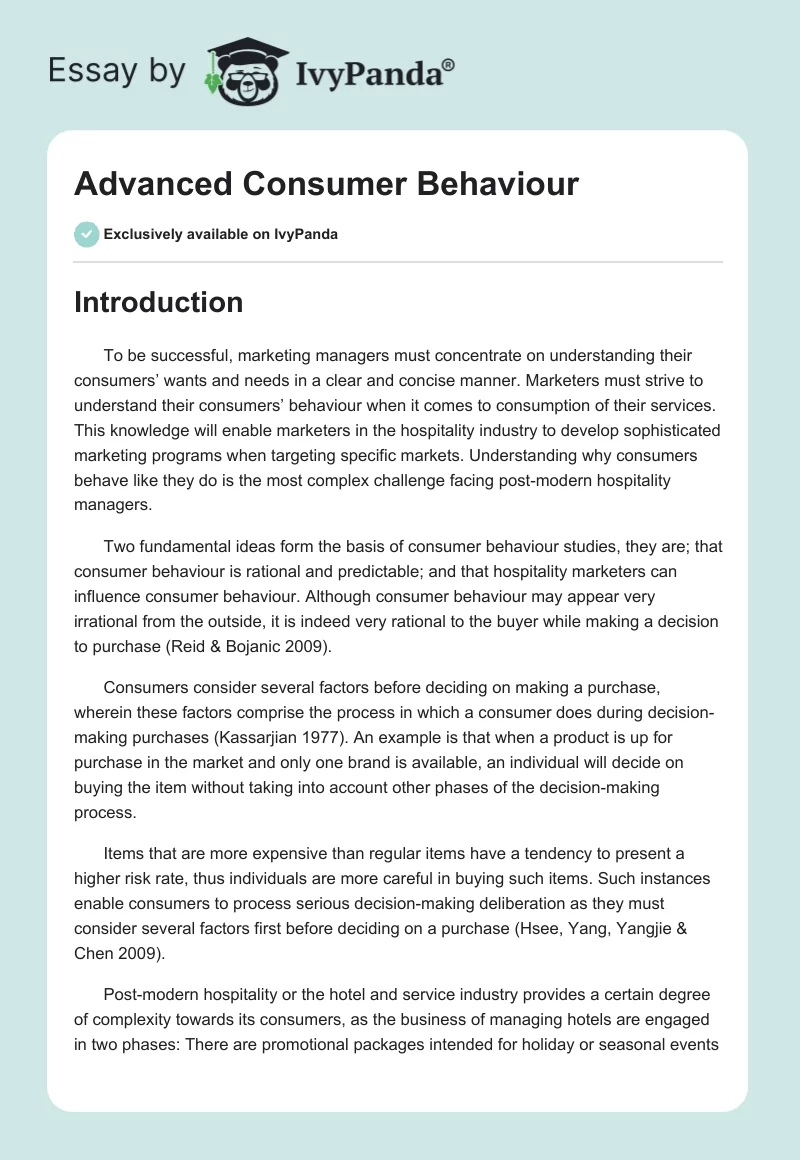 Advanced Consumer Behaviour. Page 1