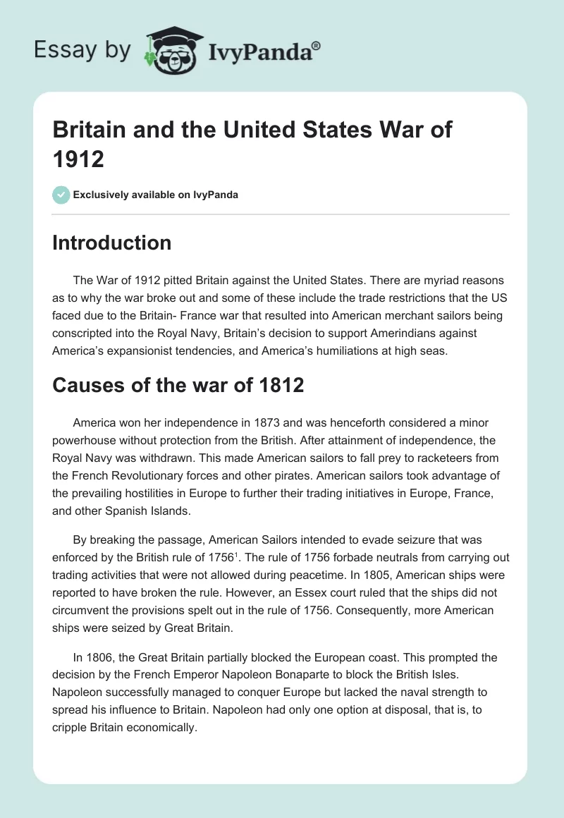 Britain and the United States War of 1912. Page 1