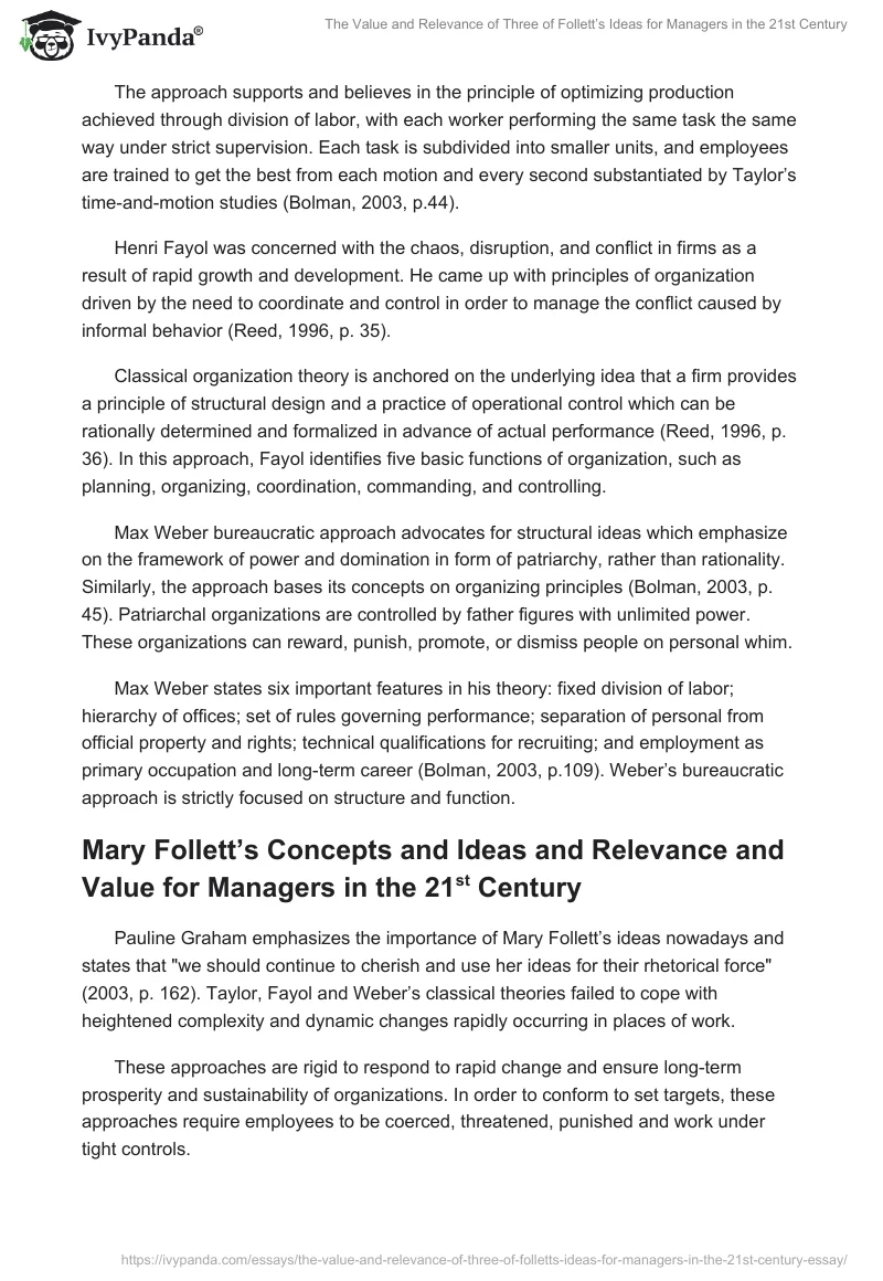 The Value and Relevance of Three of Follett’s Ideas for Managers in the 21st Century. Page 2