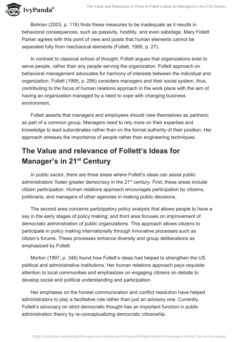The Value and Relevance of Three of Follett’s Ideas for Managers in the 21st Century. Page 3