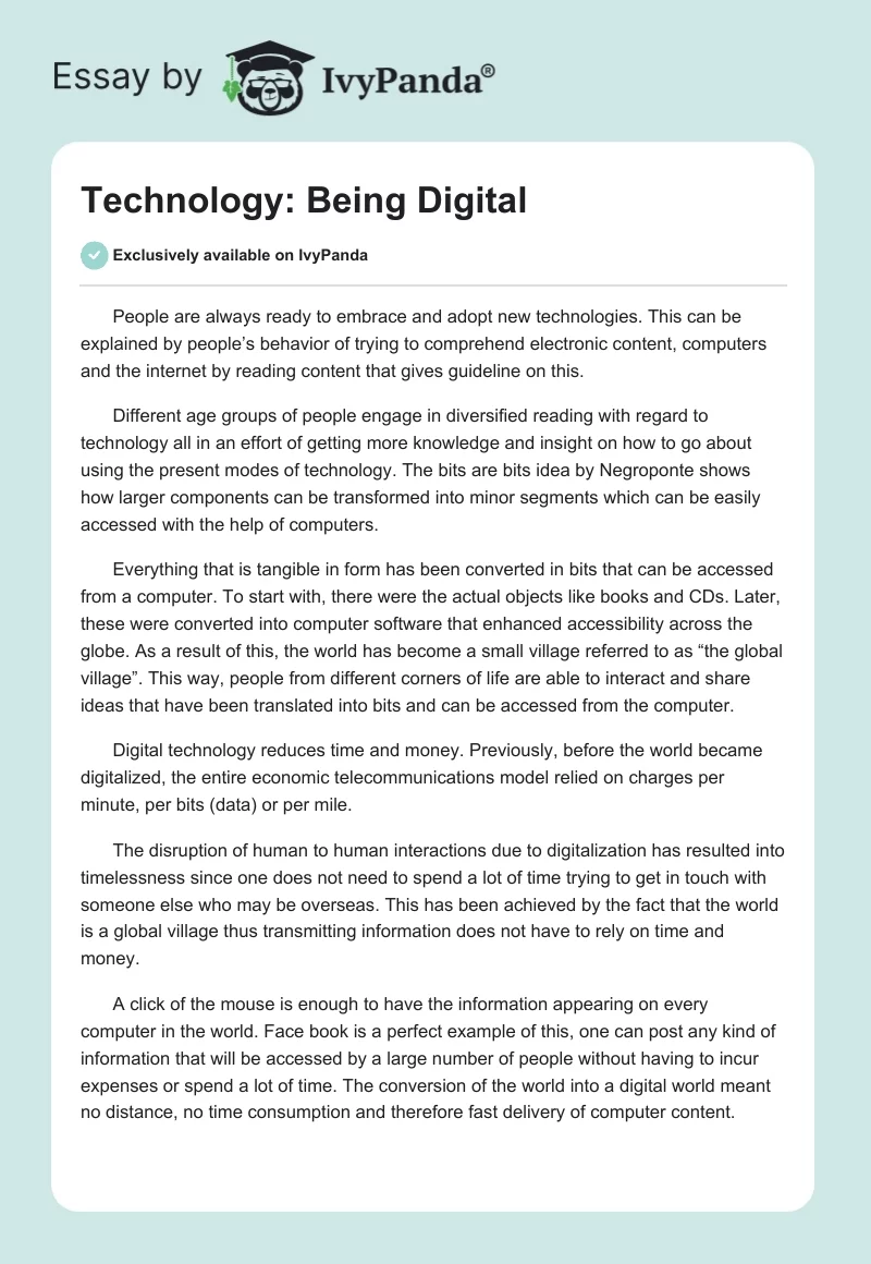 Technology: Being Digital. Page 1