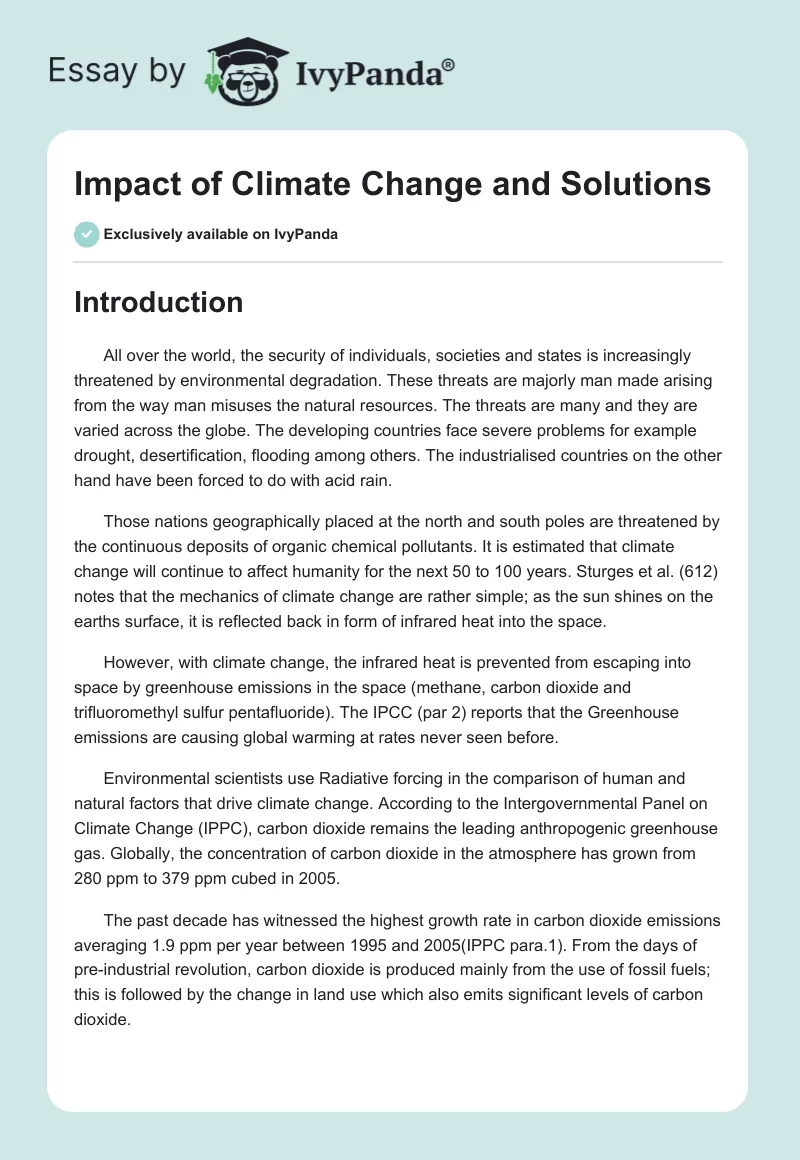Impact of Climate Change and Solutions. Page 1