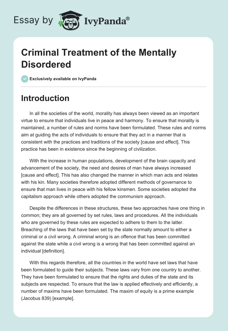 Criminal Treatment of the Mentally Disordered. Page 1