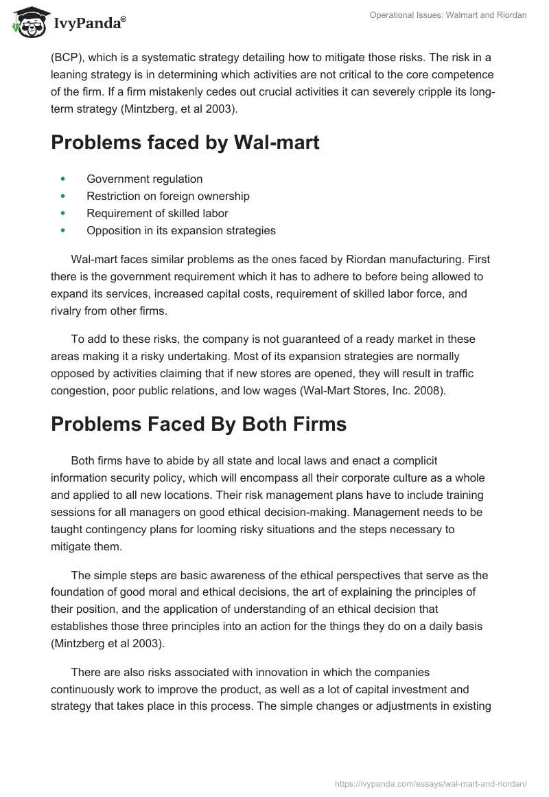 Operational Issues: Walmart and Riordan. Page 2