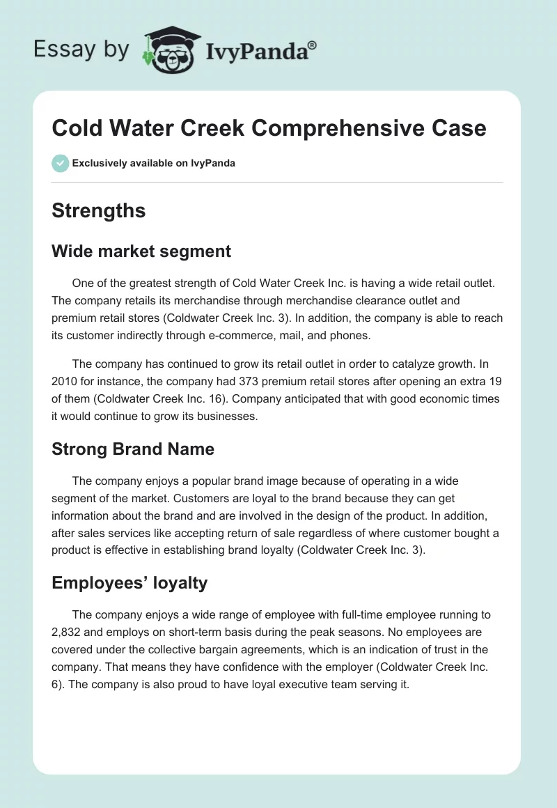 Cold Water Creek Comprehensive Case. Page 1