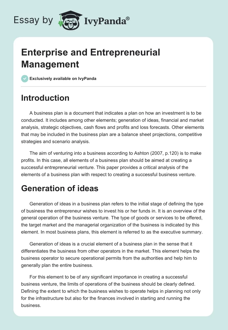 Enterprise and Entrepreneurial Management. Page 1