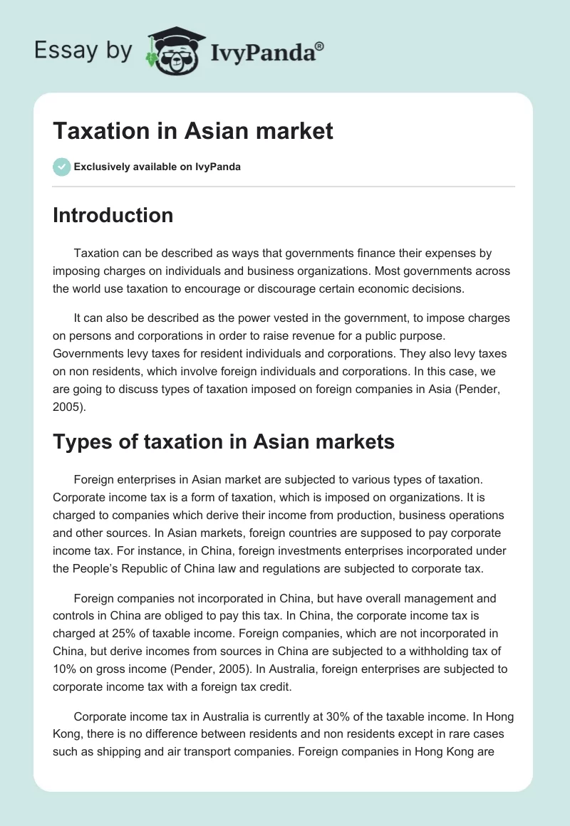 Taxation in Asian market. Page 1