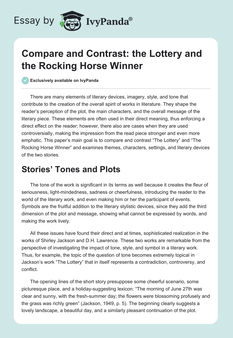 Сompare and Сontrast: The Lottery and The Rocking-Horse Winner. Page 1