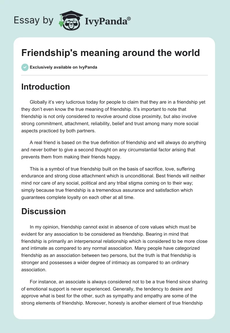 Friendship's meaning around the world. Page 1