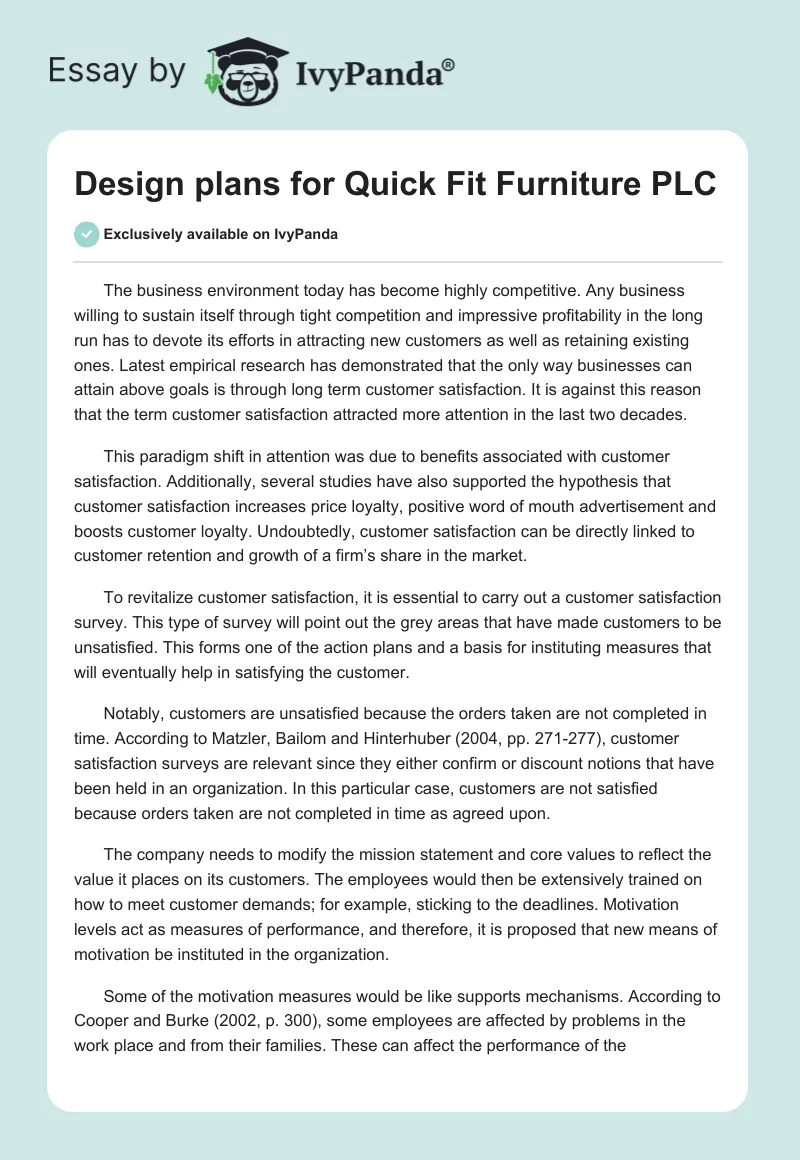 Design plans for Quick Fit Furniture PLC. Page 1