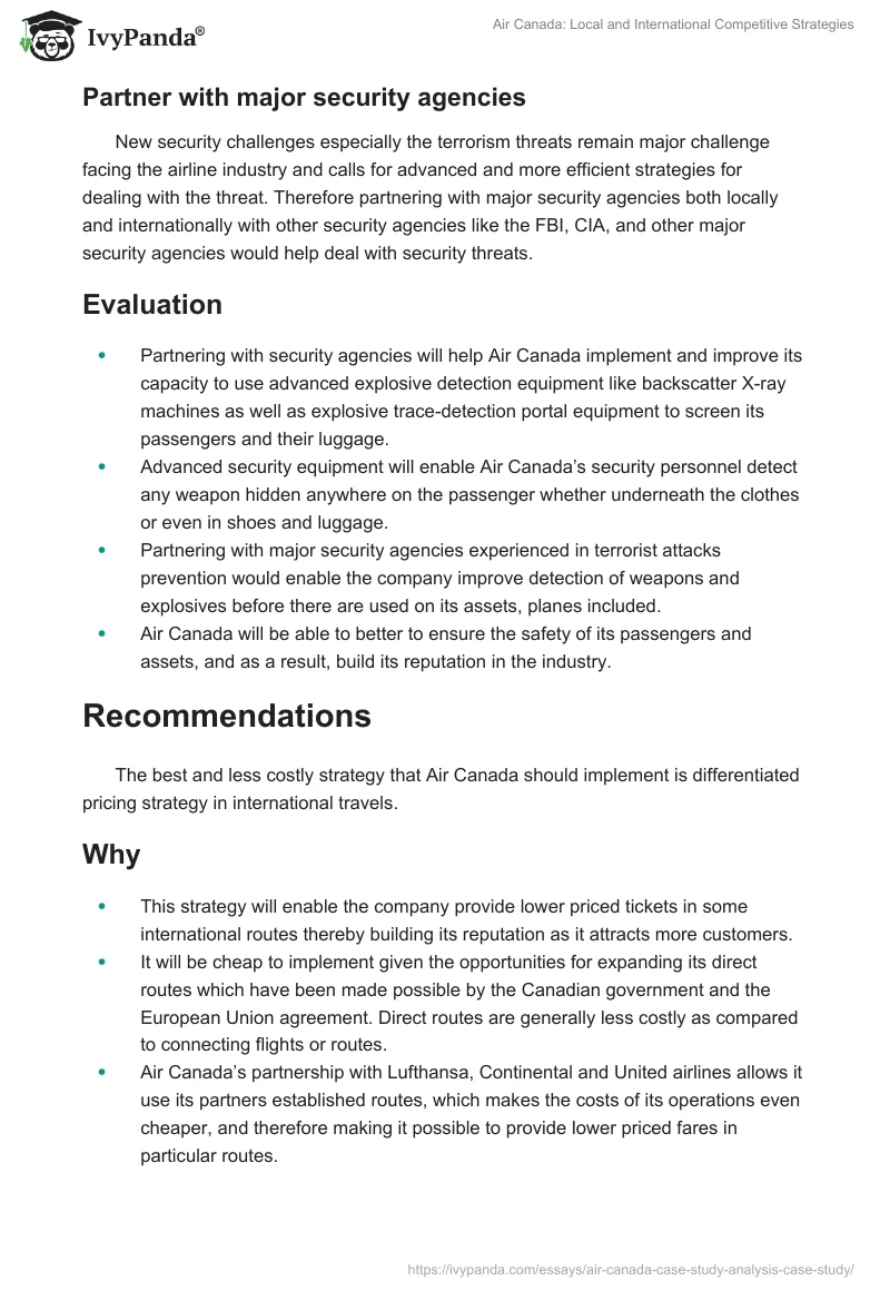 Air Canada: Local and International Competitive Strategies. Page 3