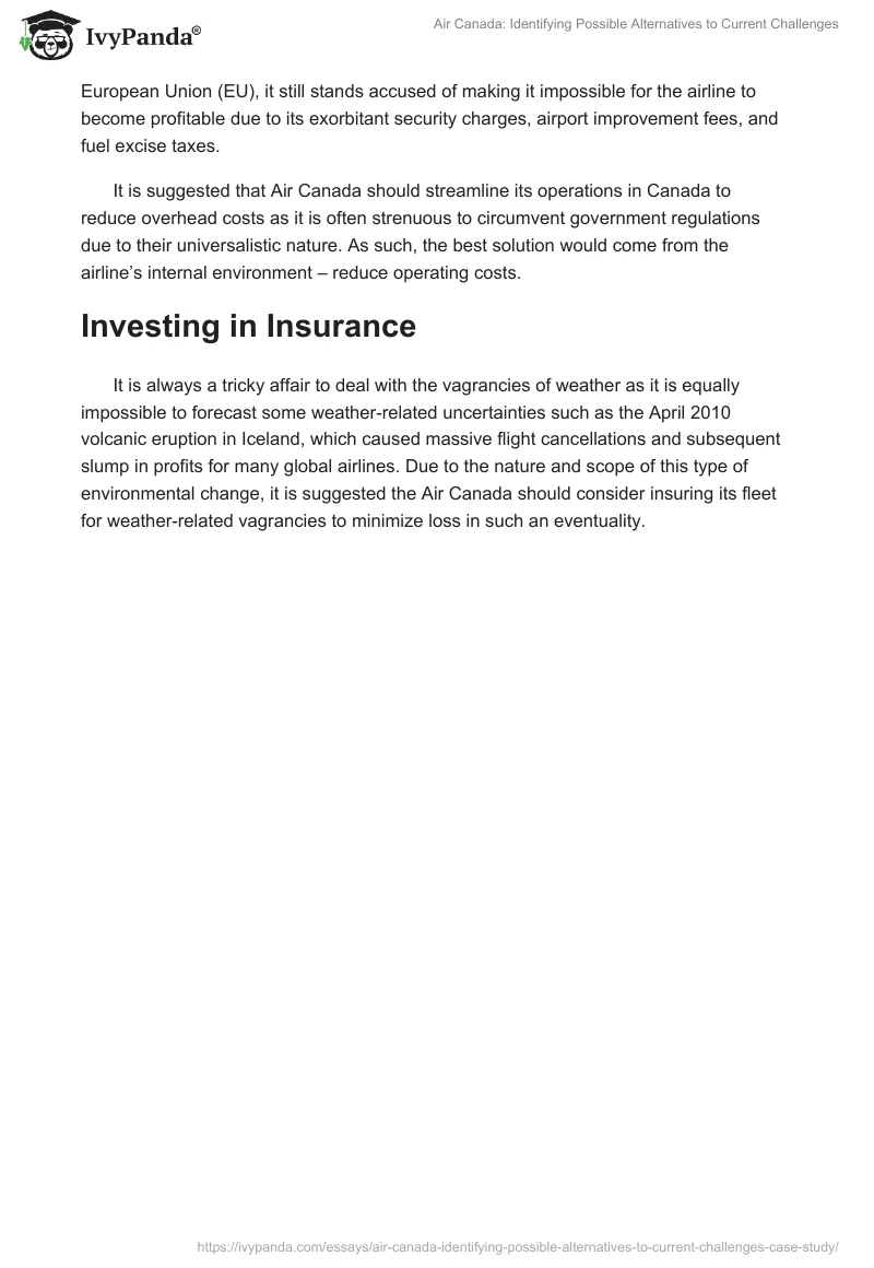 Air Canada: Identifying Possible Alternatives to Current Challenges. Page 3