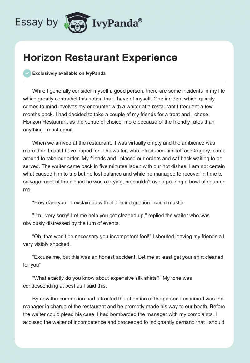 Horizon Restaurant Experience. Page 1