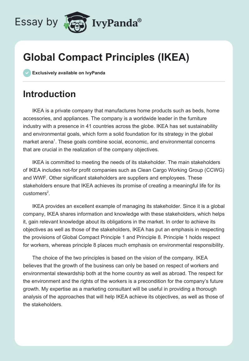 Global Compact Principles (IKEA). Page 1