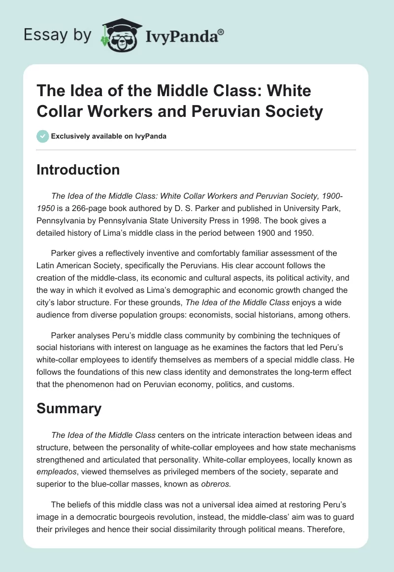 The Idea of the Middle Class: White Collar Workers and Peruvian Society. Page 1
