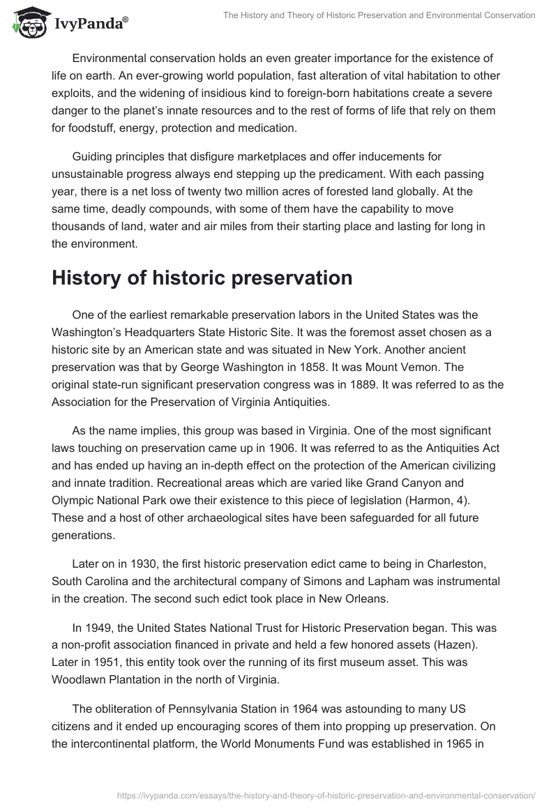 The History and Theory of Historic Preservation and Environmental Conservation. Page 2
