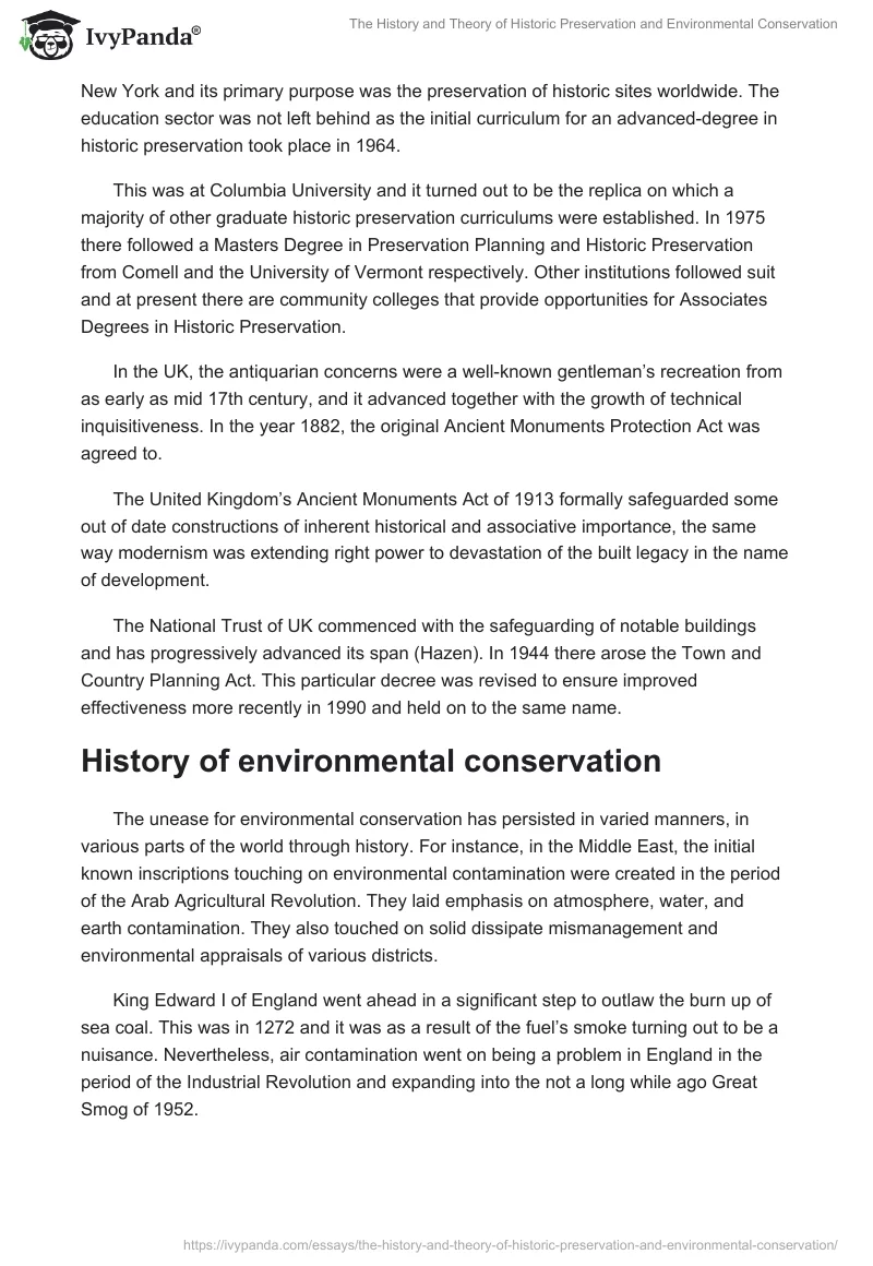 The History and Theory of Historic Preservation and Environmental Conservation. Page 3
