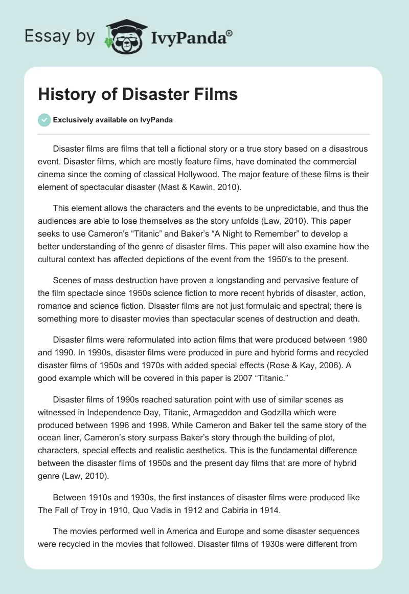 History of Disaster Films. Page 1