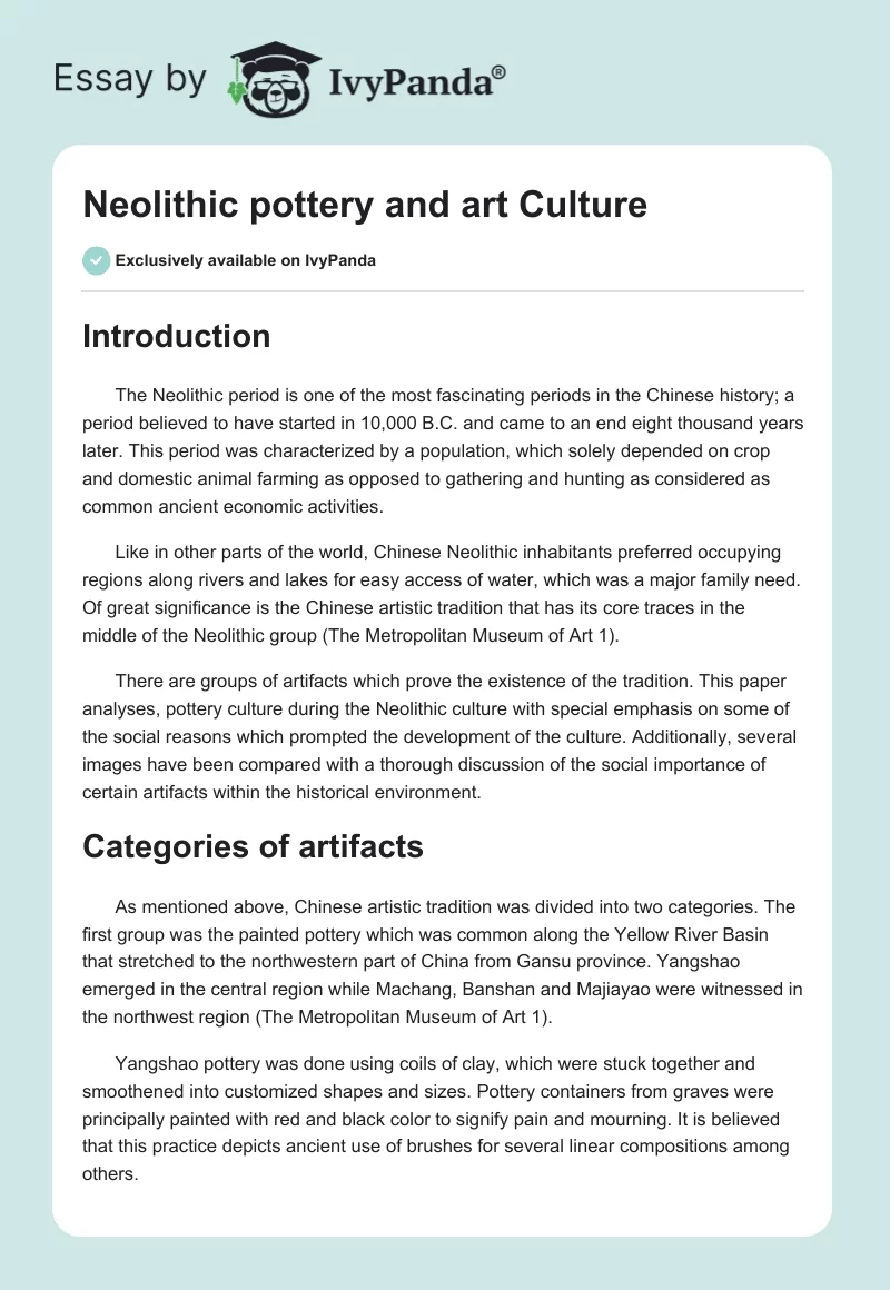 Neolithic Pottery and Art Culture. Page 1