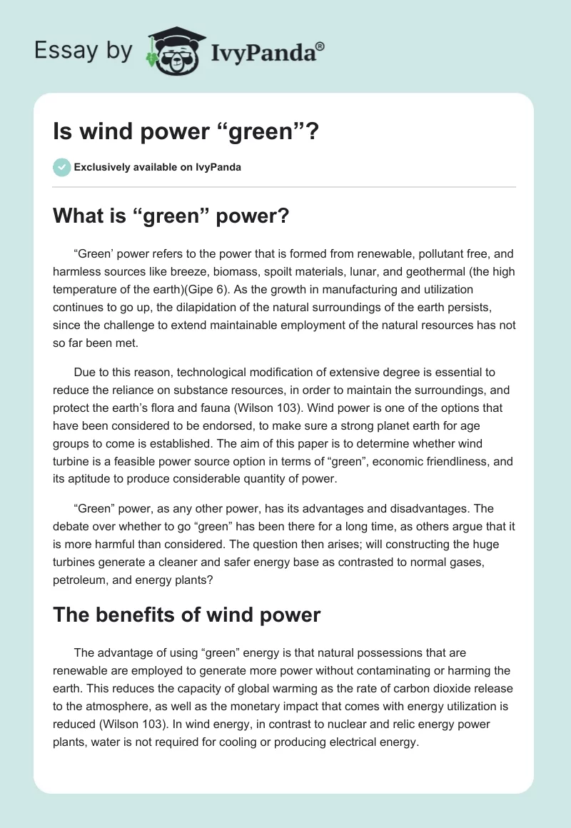 Is wind power “green”?. Page 1