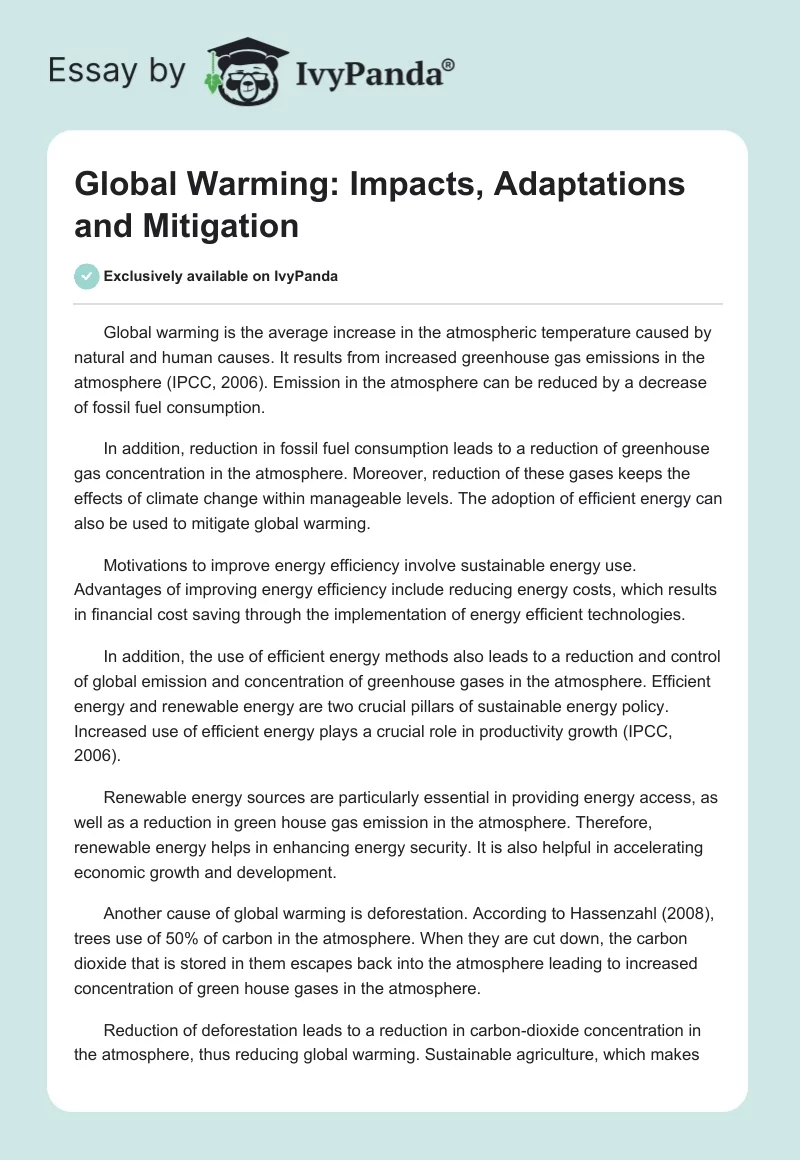 Global Warming: Impacts, Adaptations and Mitigation. Page 1