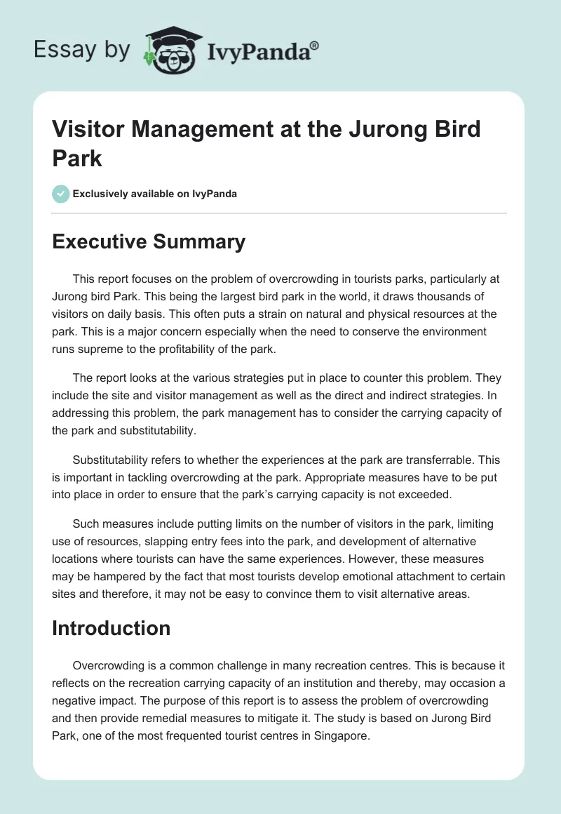 Visitor Management at the Jurong Bird Park. Page 1