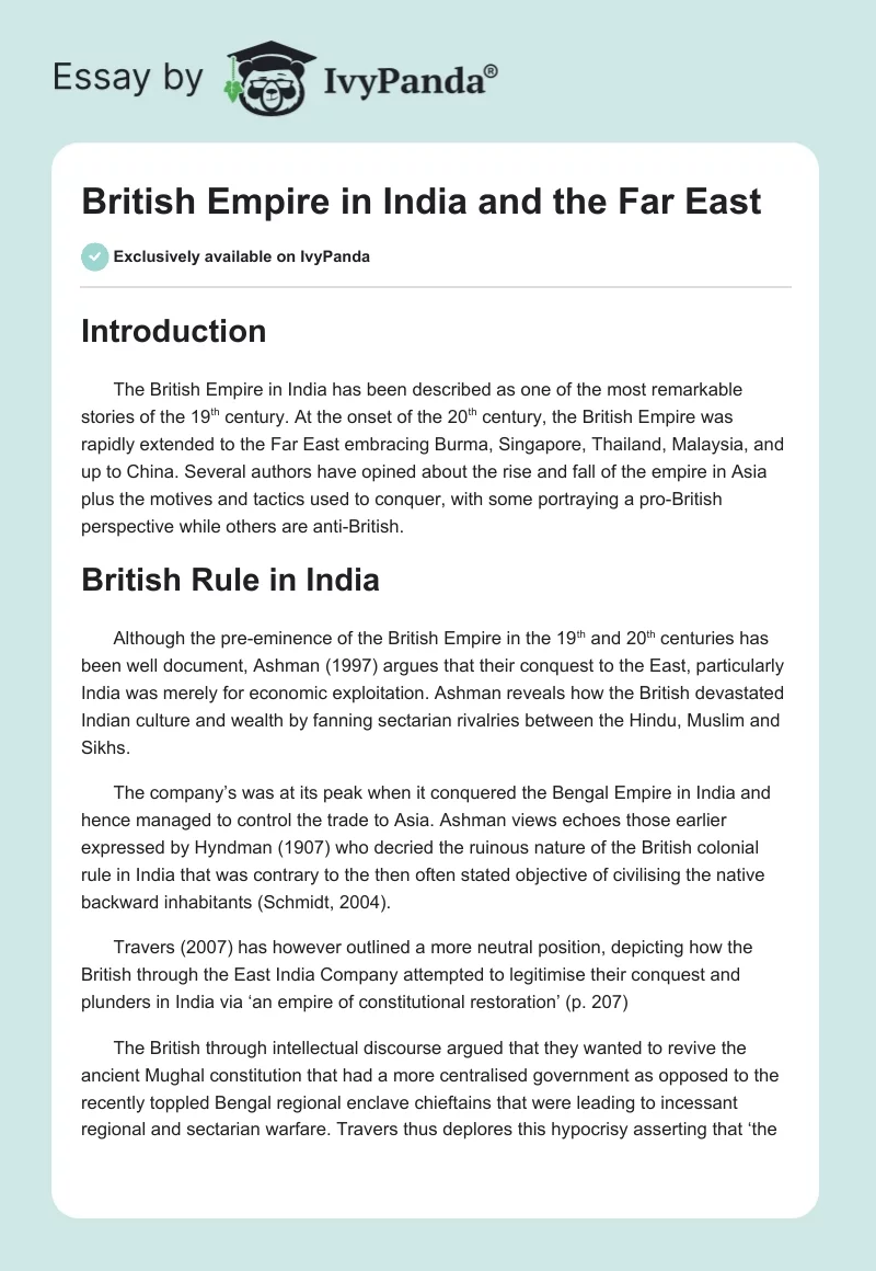British Empire in India and the Far East. Page 1
