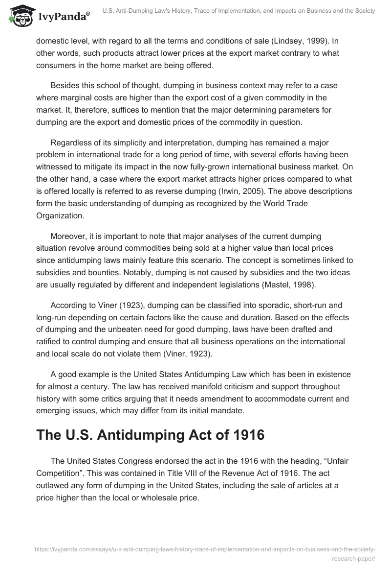 U.S. Anti-Dumping Law's History, Trace of Implementation, and Impacts on Business and the Society. Page 2