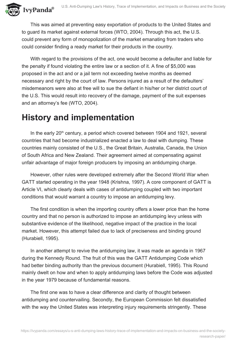 U.S. Anti-Dumping Law's History, Trace of Implementation, and Impacts on Business and the Society. Page 3
