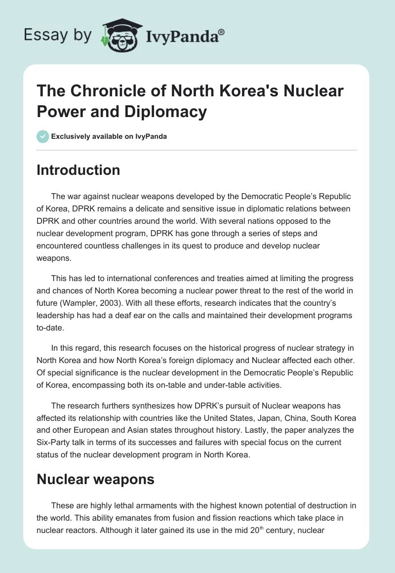 The Chronicle of North Korea's Nuclear Power and Diplomacy. Page 1