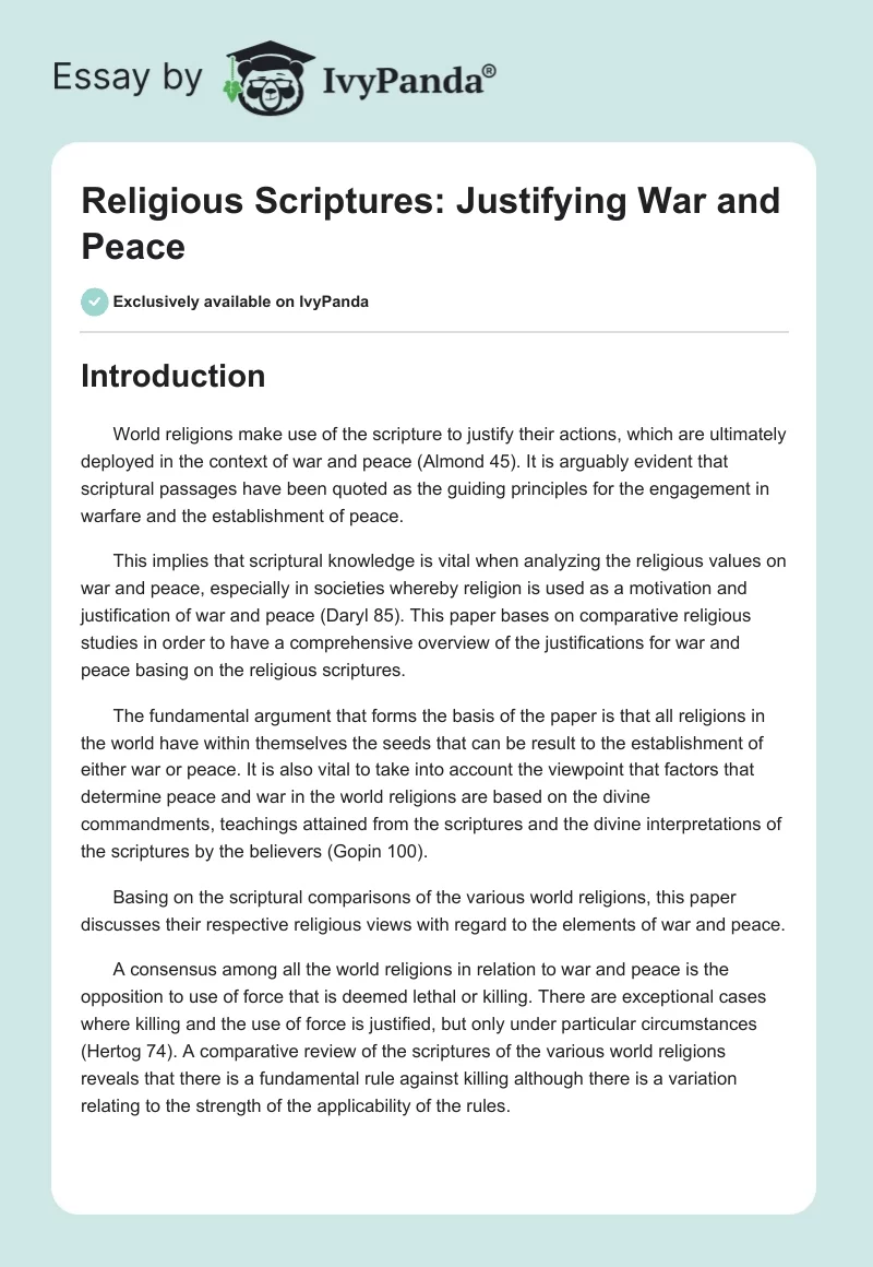 Religious Scriptures: Justifying War and Peace. Page 1