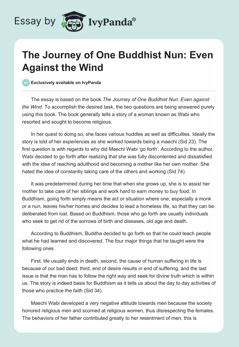 The Journey of One Buddhist Nun: Even Against the Wind. Page 1