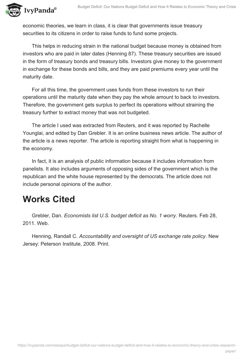Budget Deficit: Our Nations Budget Deficit and How It Relates to Economic Theory and Crisis. Page 2