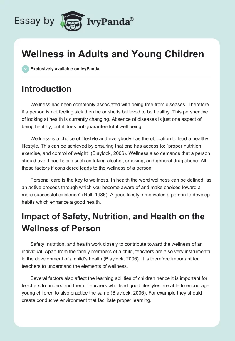 Wellness in Adults and Young Children. Page 1