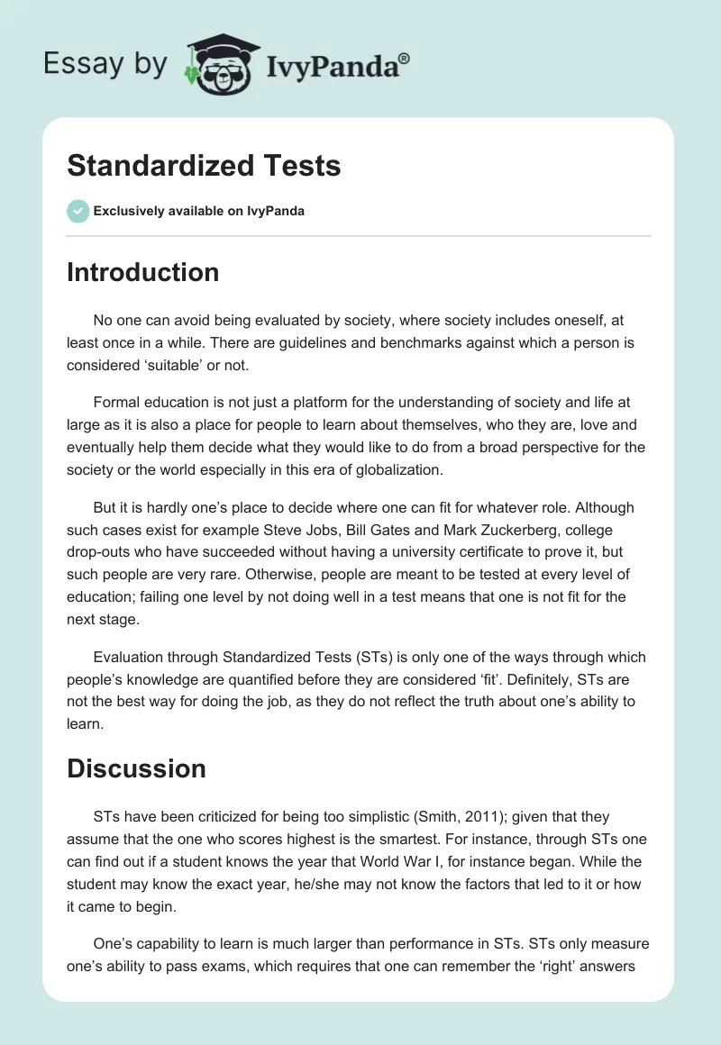 Standardized Tests. Page 1