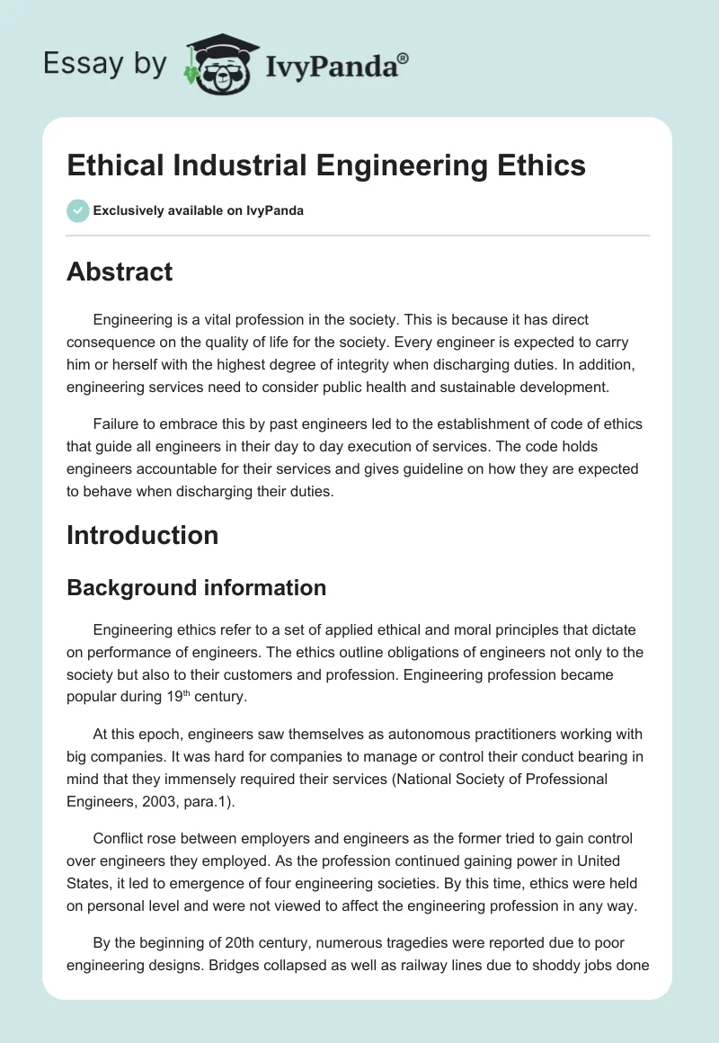 Ethical Industrial Engineering Ethics. Page 1