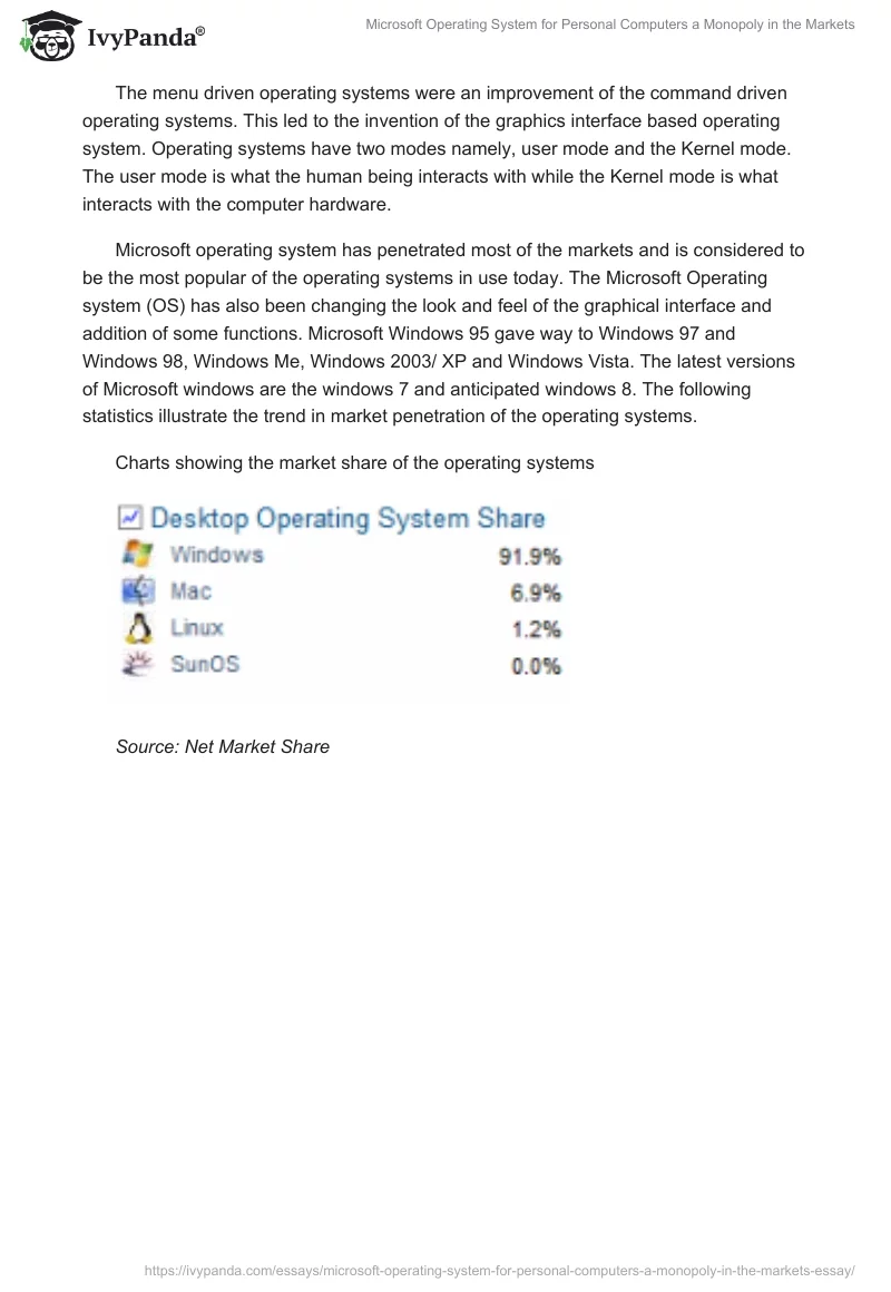 Microsoft Operating System for Personal Computers a Monopoly in the Markets. Page 2