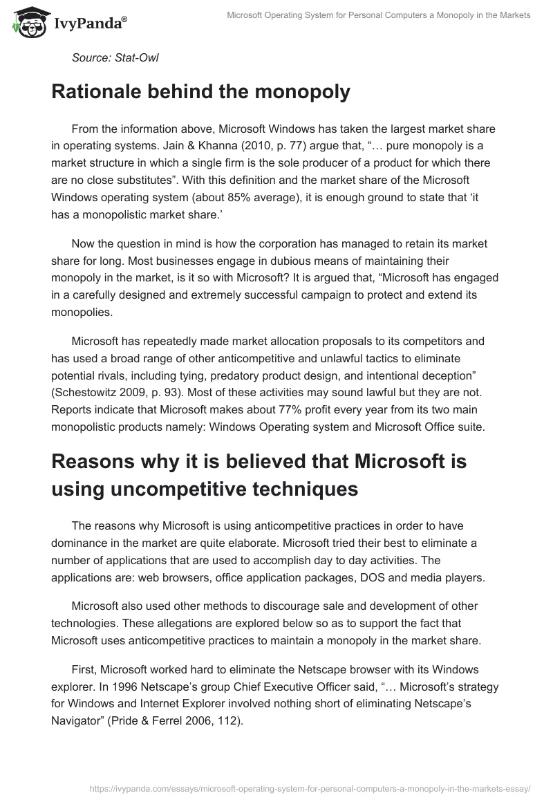 Microsoft Operating System for Personal Computers a Monopoly in the Markets. Page 4