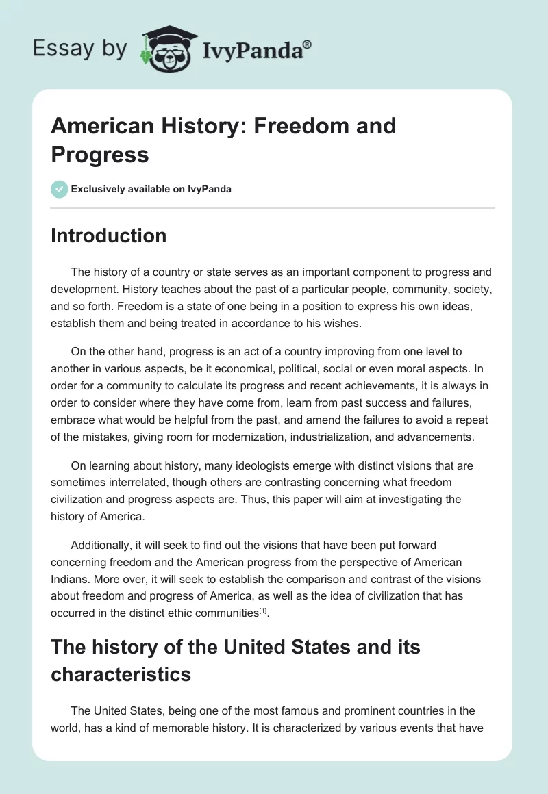 American History: Freedom and Progress. Page 1