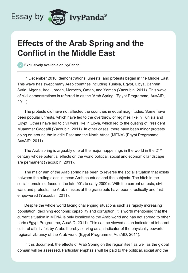 Effects of the Arab Spring and the Conflict in the Middle East. Page 1