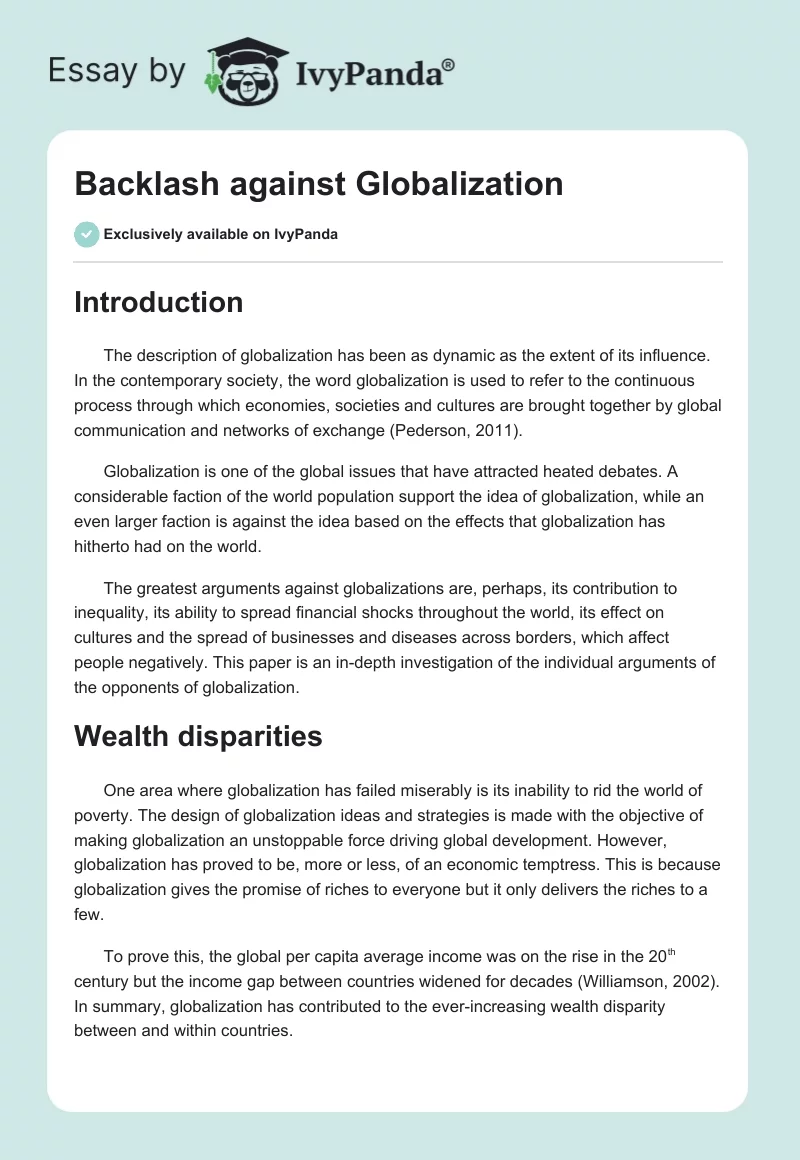 Backlash against Globalization. Page 1