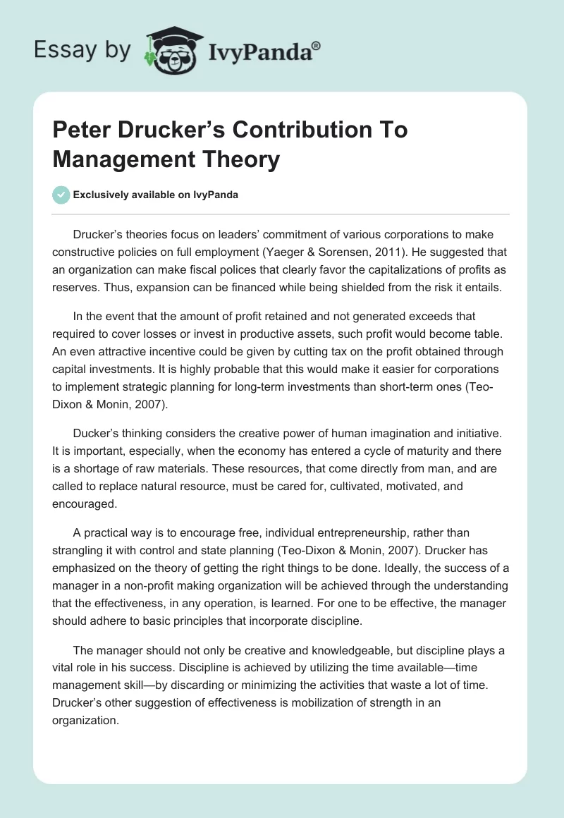 Peter Drucker’s Contribution To Management Theory. Page 1