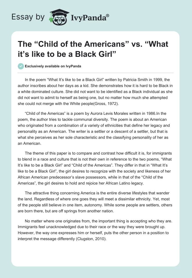 The “Child of the Americans” vs. “What it’s like to be a Black Girl”. Page 1