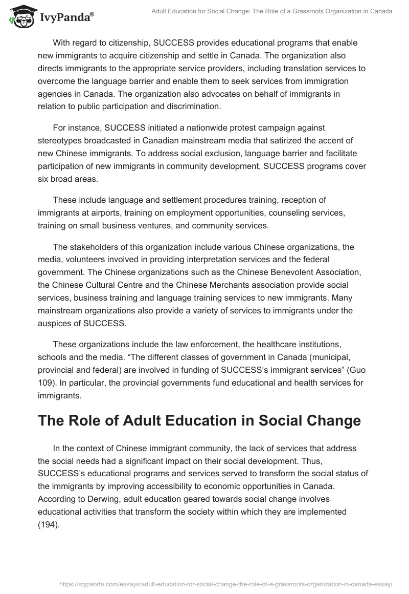 Adult Education for Social Change: The Role of a Grassroots Organization in Canada. Page 3