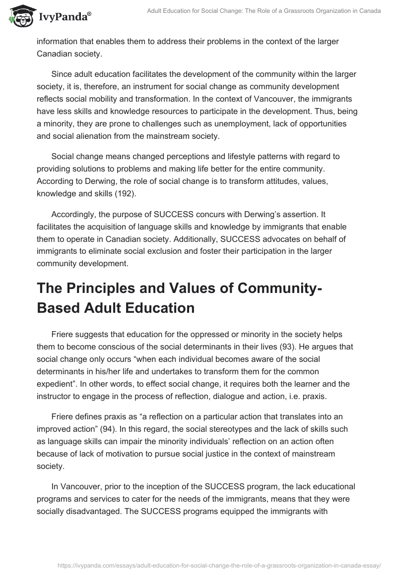 Adult Education for Social Change: The Role of a Grassroots Organization in Canada. Page 5