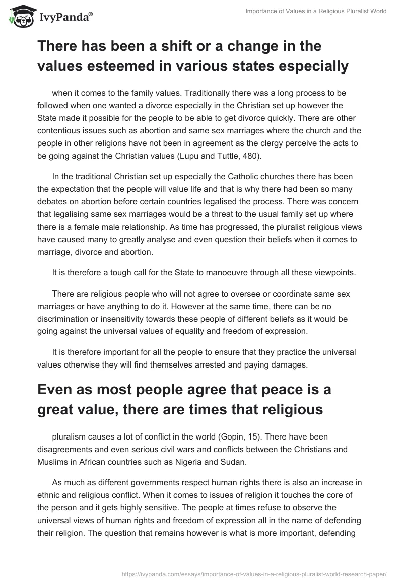Importance of Values in a Religious Pluralist World. Page 2