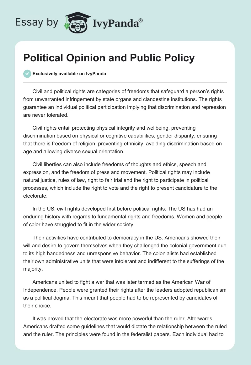 Political Opinion and Public Policy. Page 1